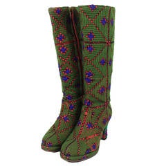 Retro 1960s Ethnic Inspired Embroidered Platform Boots