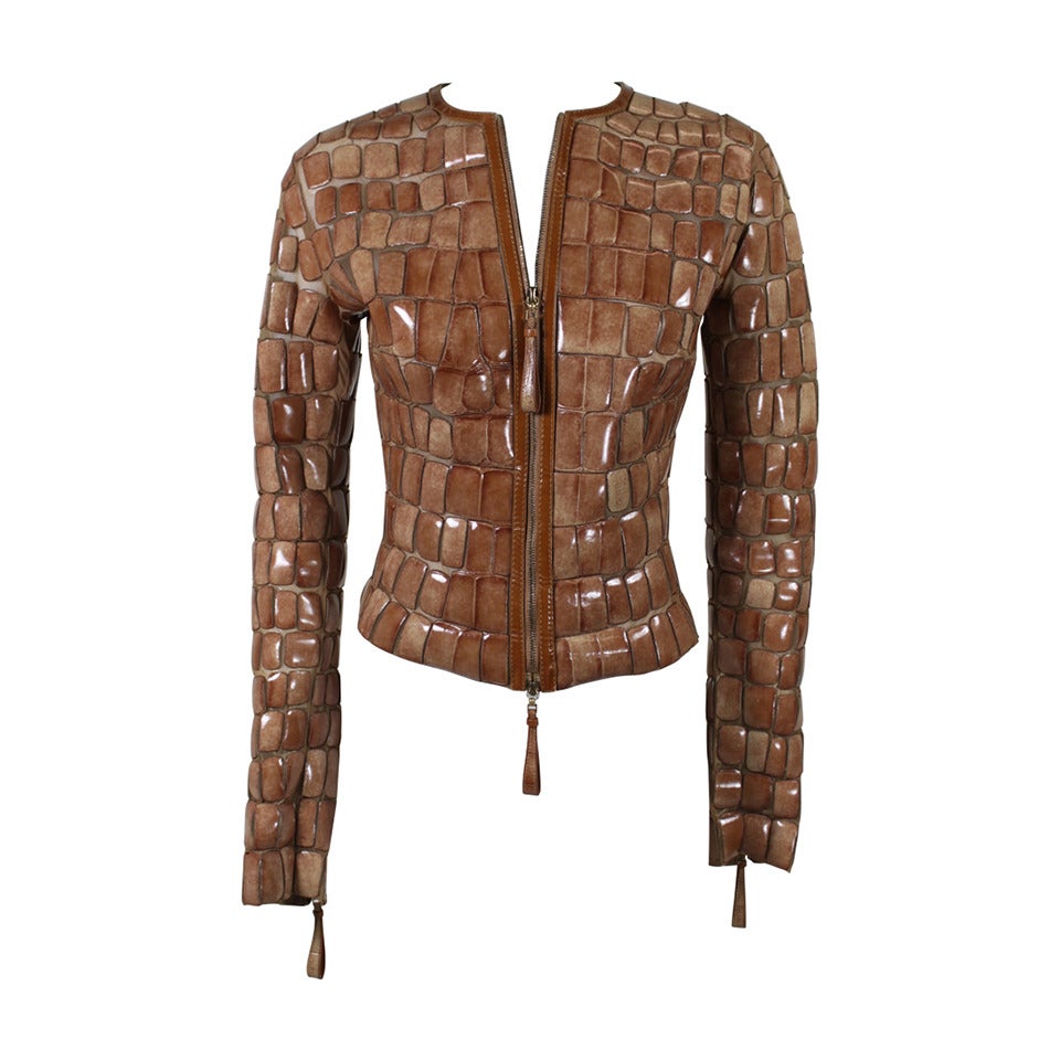 Ferre Appliquéd Leather and Net Jacket