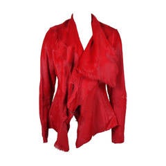 Via Veneto Lipstick Red Raw Edge Fur Jacket