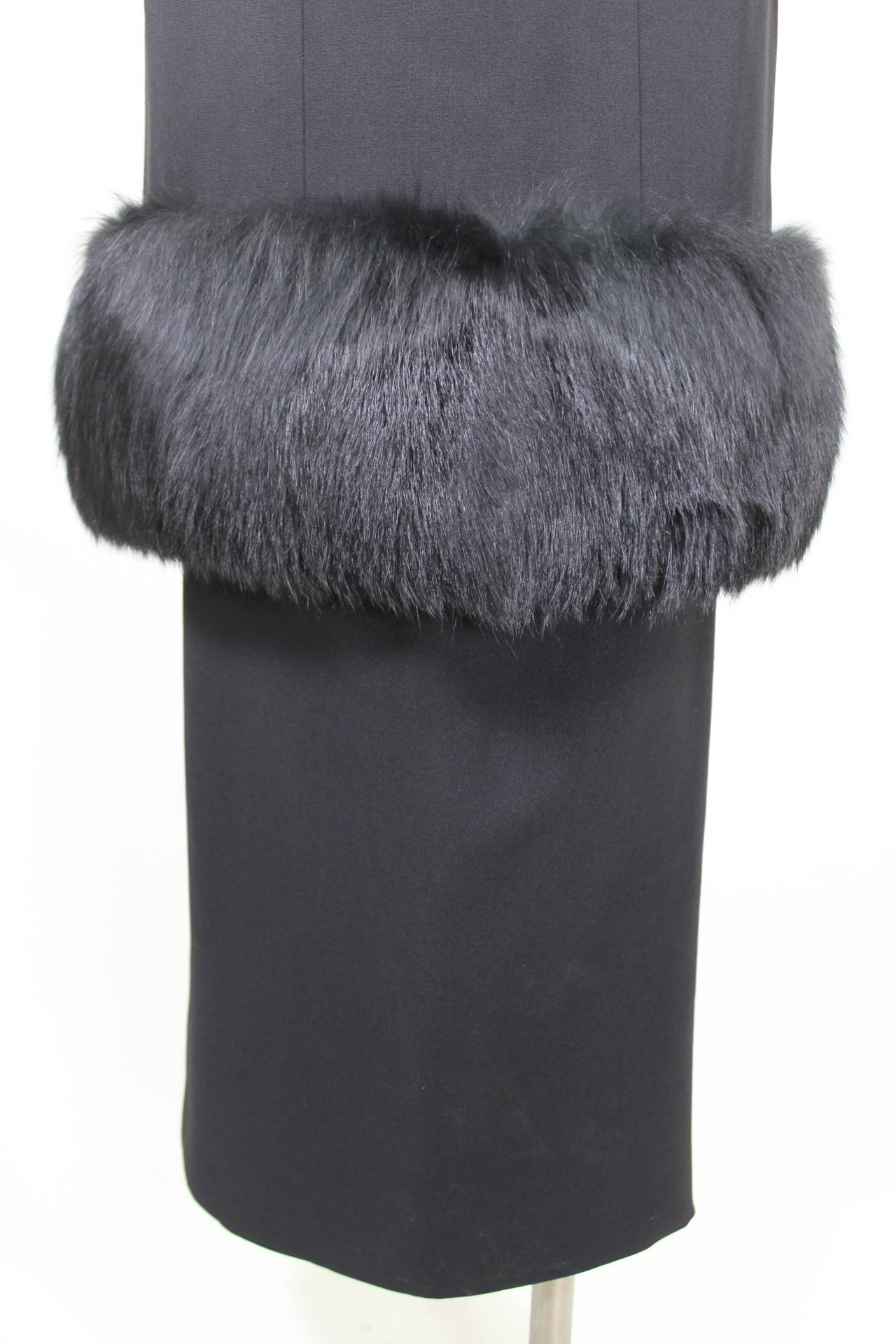 1960s Tiered Wool Evening Gown with Fur Trim In Excellent Condition For Sale In Los Angeles, CA