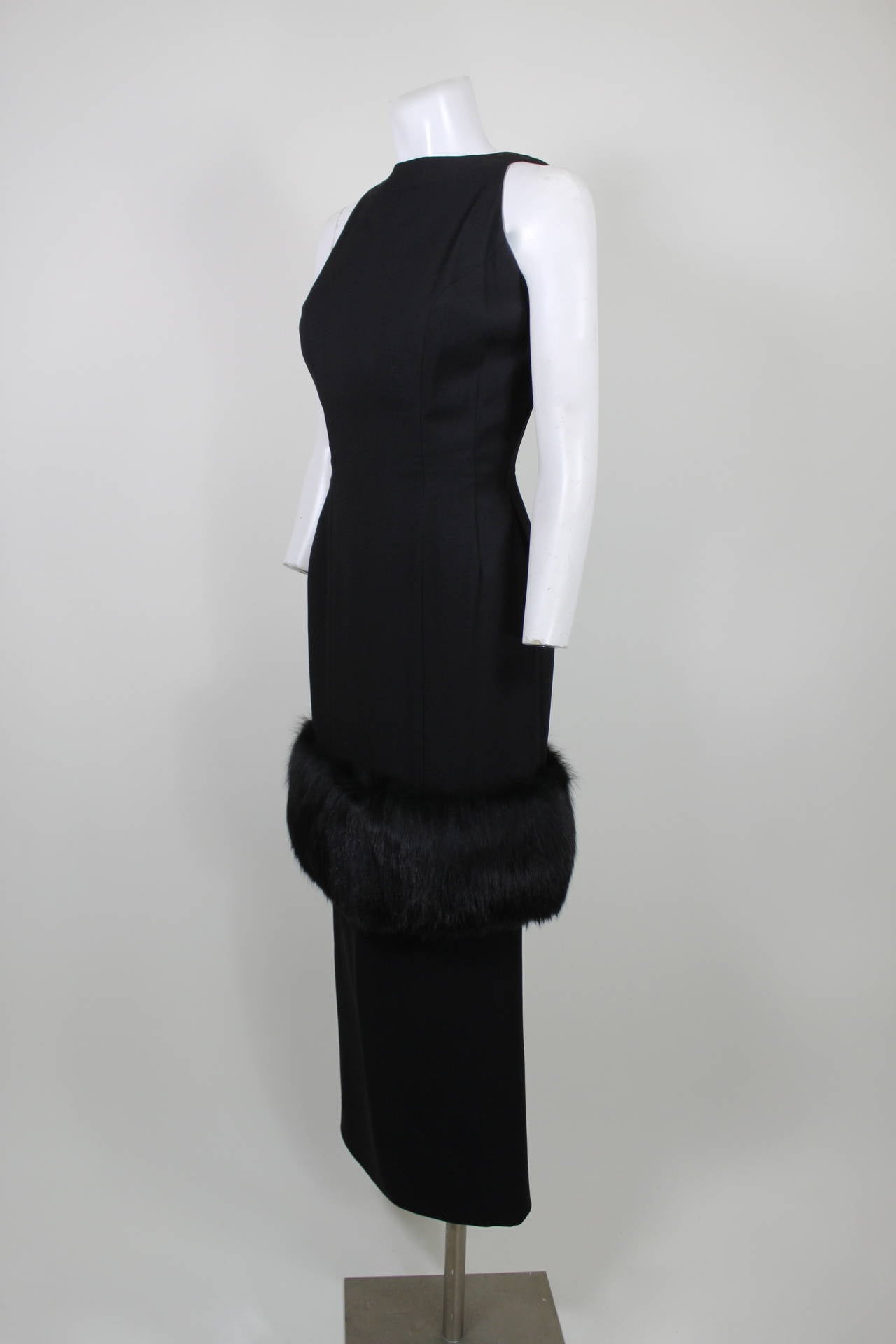 Women's 1960s Tiered Wool Evening Gown with Fur Trim For Sale
