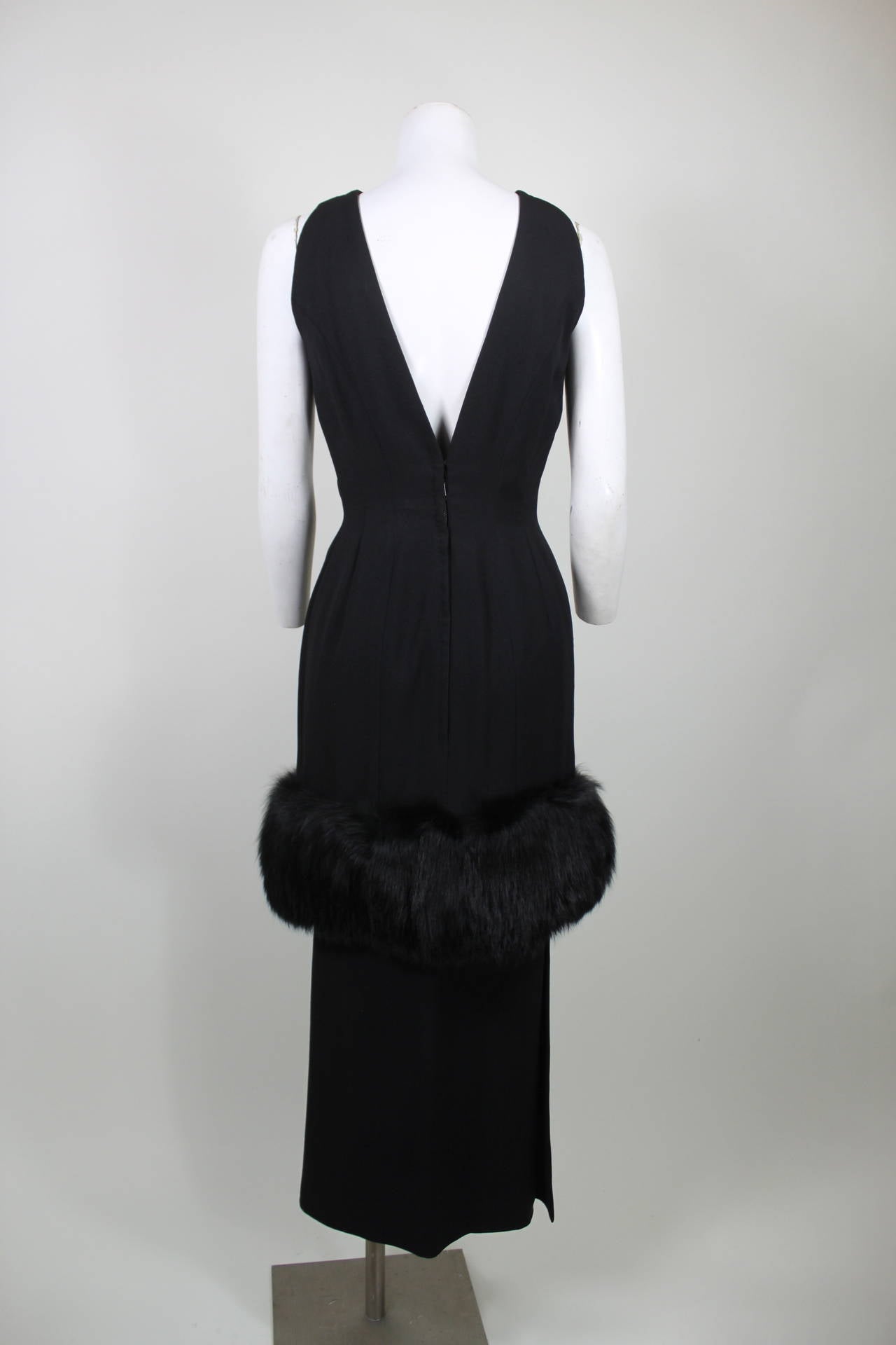 1960s Tiered Wool Evening Gown with Fur Trim For Sale 1