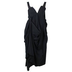 Vintage Kansai Black Linen Dress with Cocoon Coat