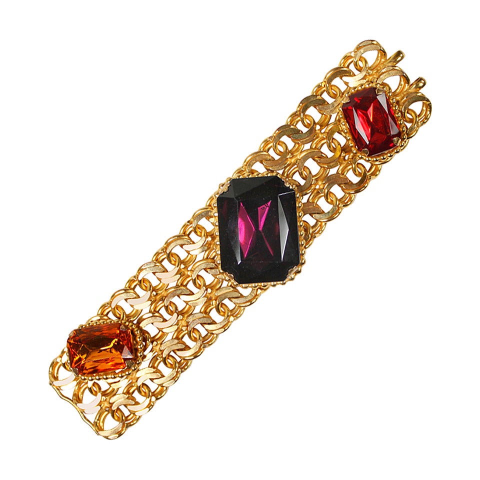 1980s Dominique Aurientis Gold Tone Bracelet with Large Jewels
