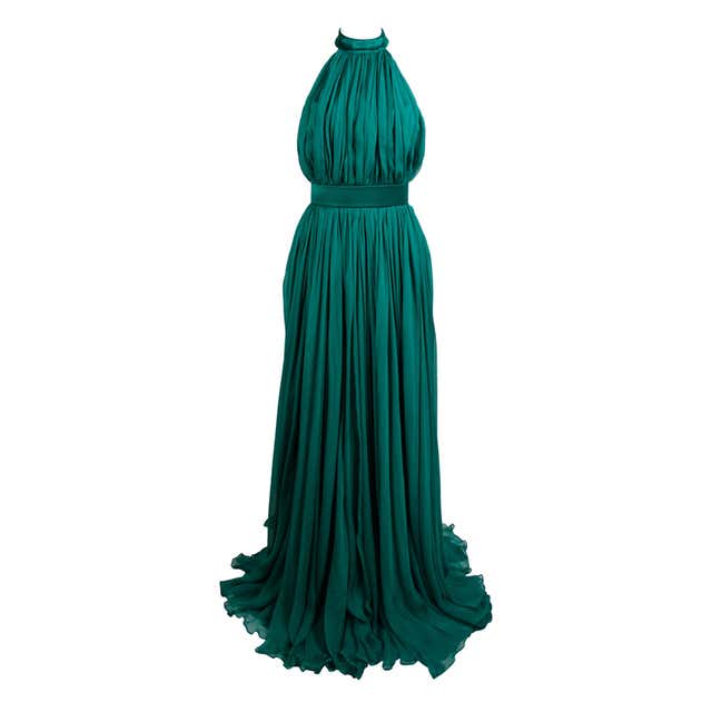 Alexander McQueen 2010 Flowing Emerald Green Chiffon Halter Gown with ...