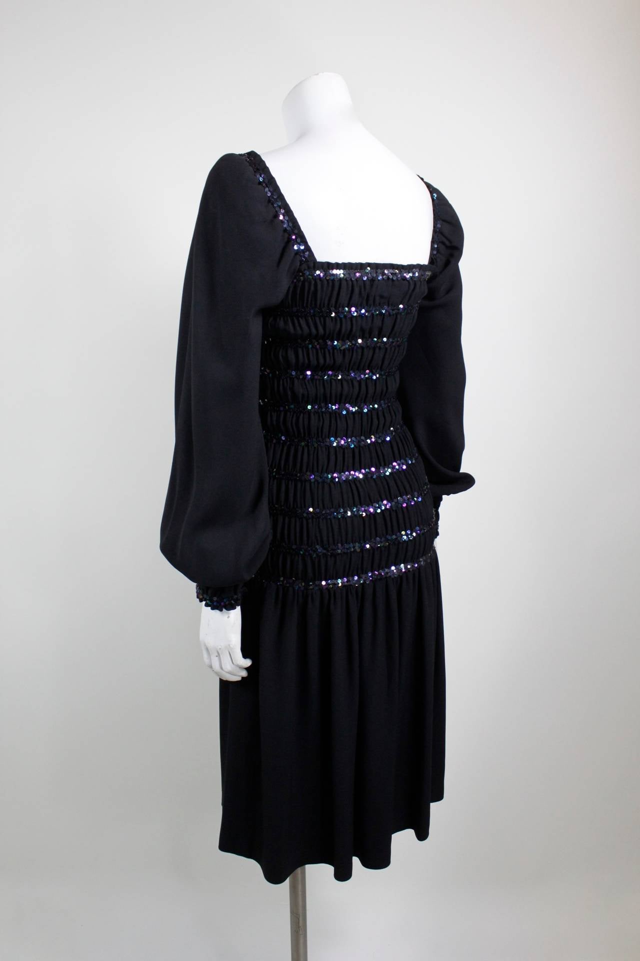 Women's YSL Black Peasant Dress with Iridescent Sequins