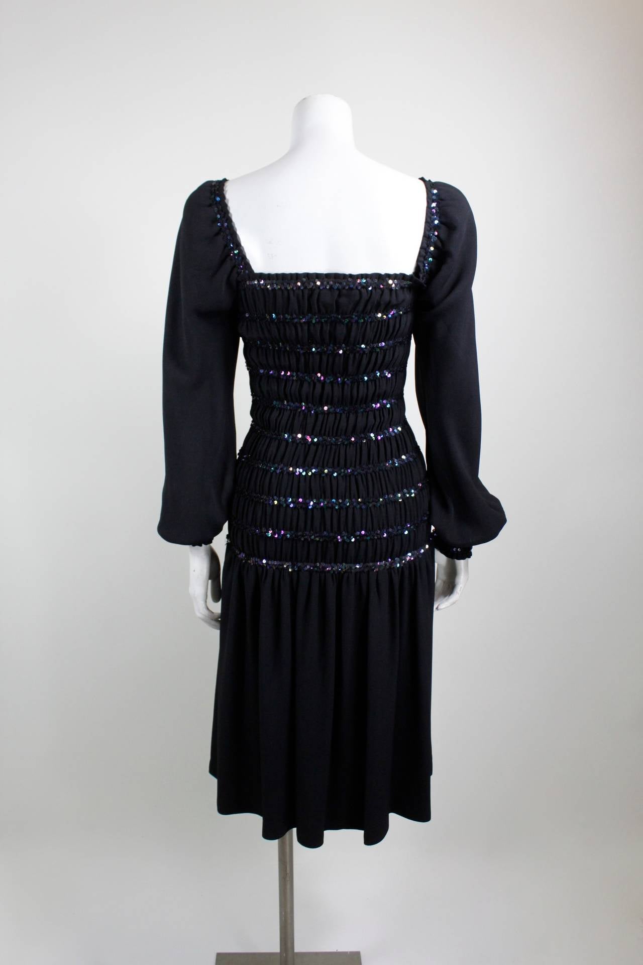 YSL Black Peasant Dress with Iridescent Sequins 1