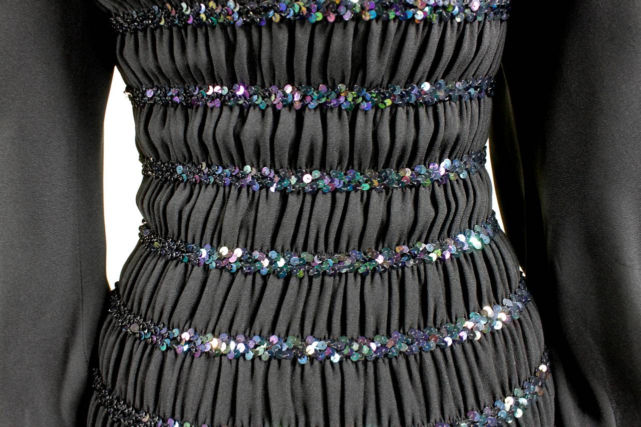 YSL Black Peasant Dress with Iridescent Sequins 2