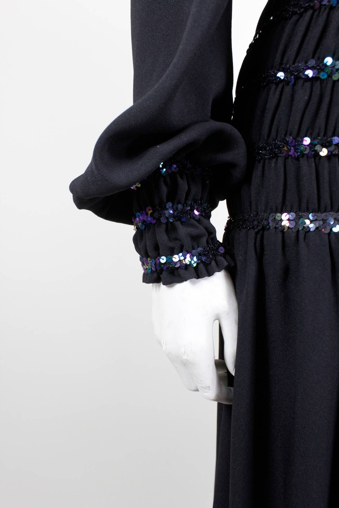 YSL Black Peasant Dress with Iridescent Sequins 3