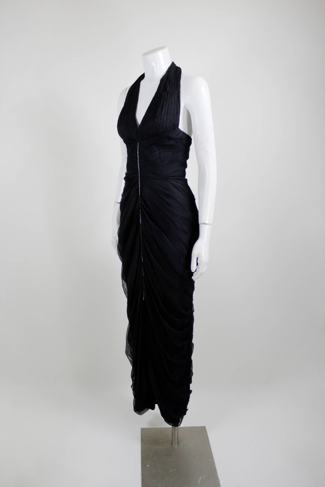 Giorgio of Beverly Hills Pleated Halter Gown with Rhinestone Strip In Excellent Condition For Sale In Los Angeles, CA