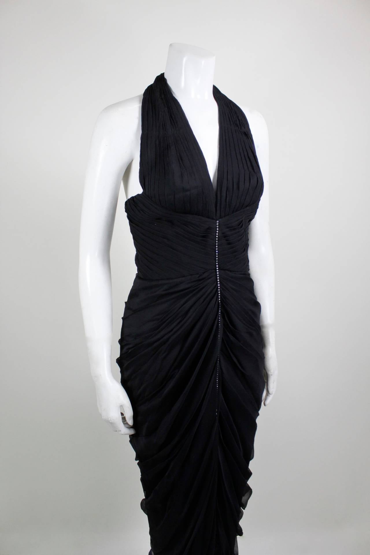 Giorgio of Beverly Hills Pleated Halter Gown with Rhinestone Strip For Sale 3