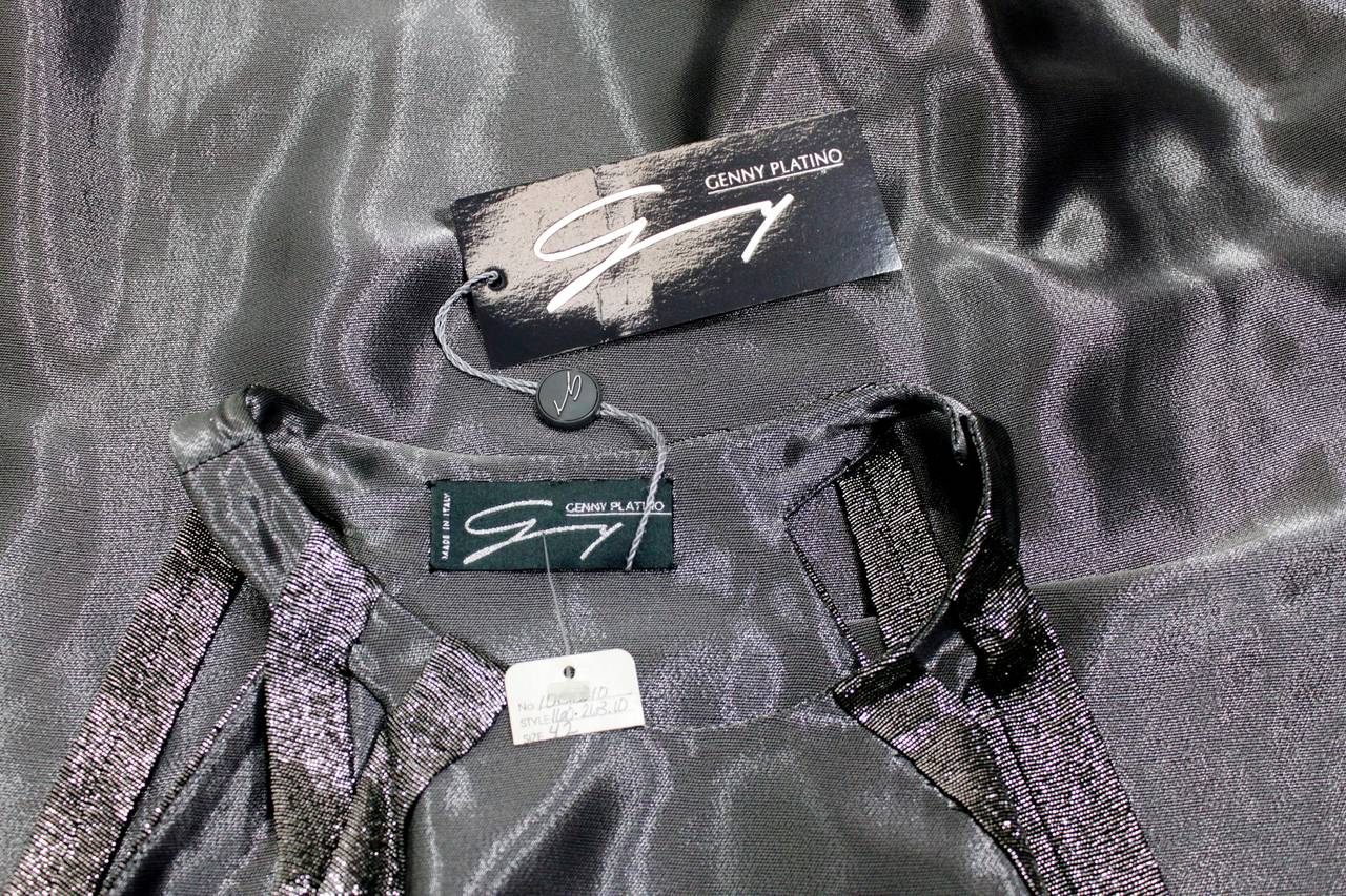 1990s Genny Gunmetal Wet Look Gown with Iridescent Trim 5