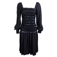YSL Black Peasant Dress with Iridescent Sequins