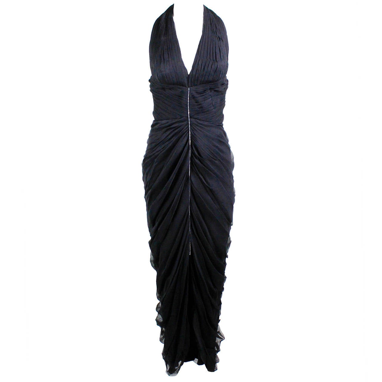 Giorgio of Beverly Hills Pleated Halter Gown with Rhinestone Strip For Sale