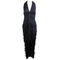 Vintage Giorgio of Beverly Hills Pleated Halter Gown with Rhinestone Strip