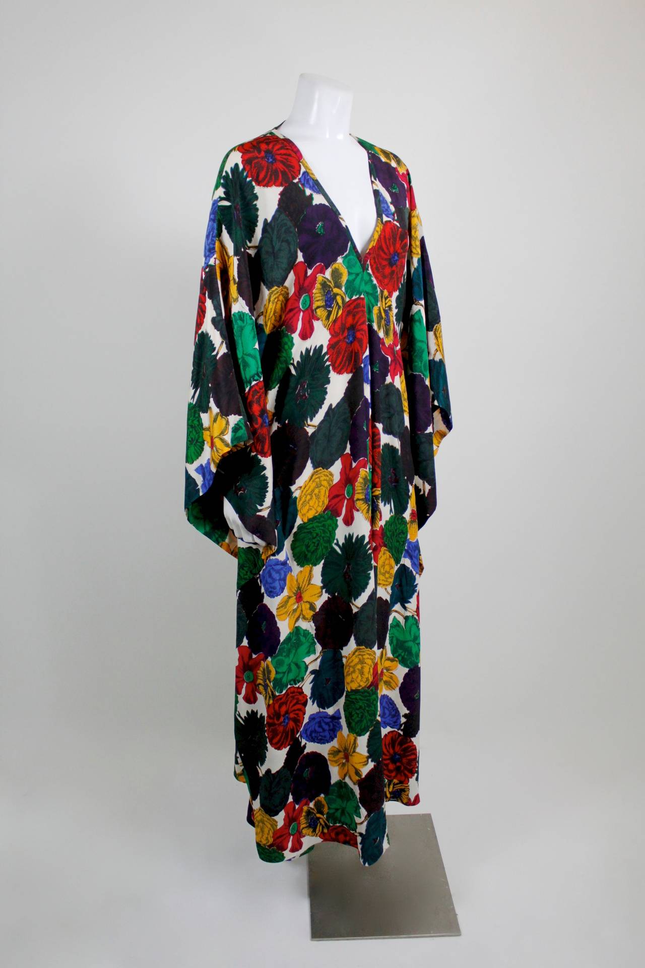 1960s Vibrant Multicolored Silk Caftan 3
