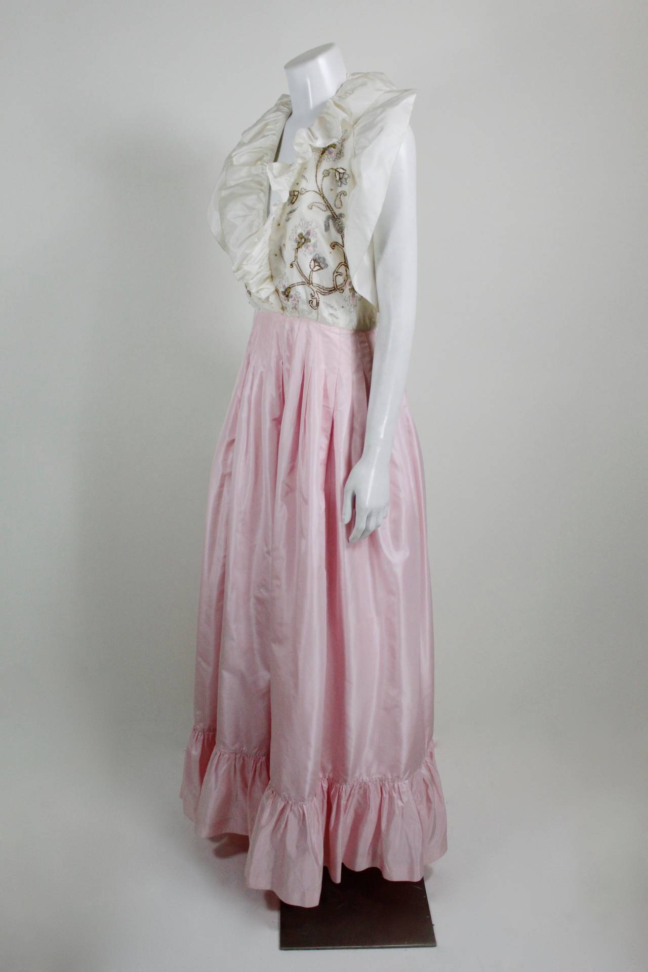 Women's 80's Orrier Silk Taffeta Beaded & Embroidered Gown For Sale