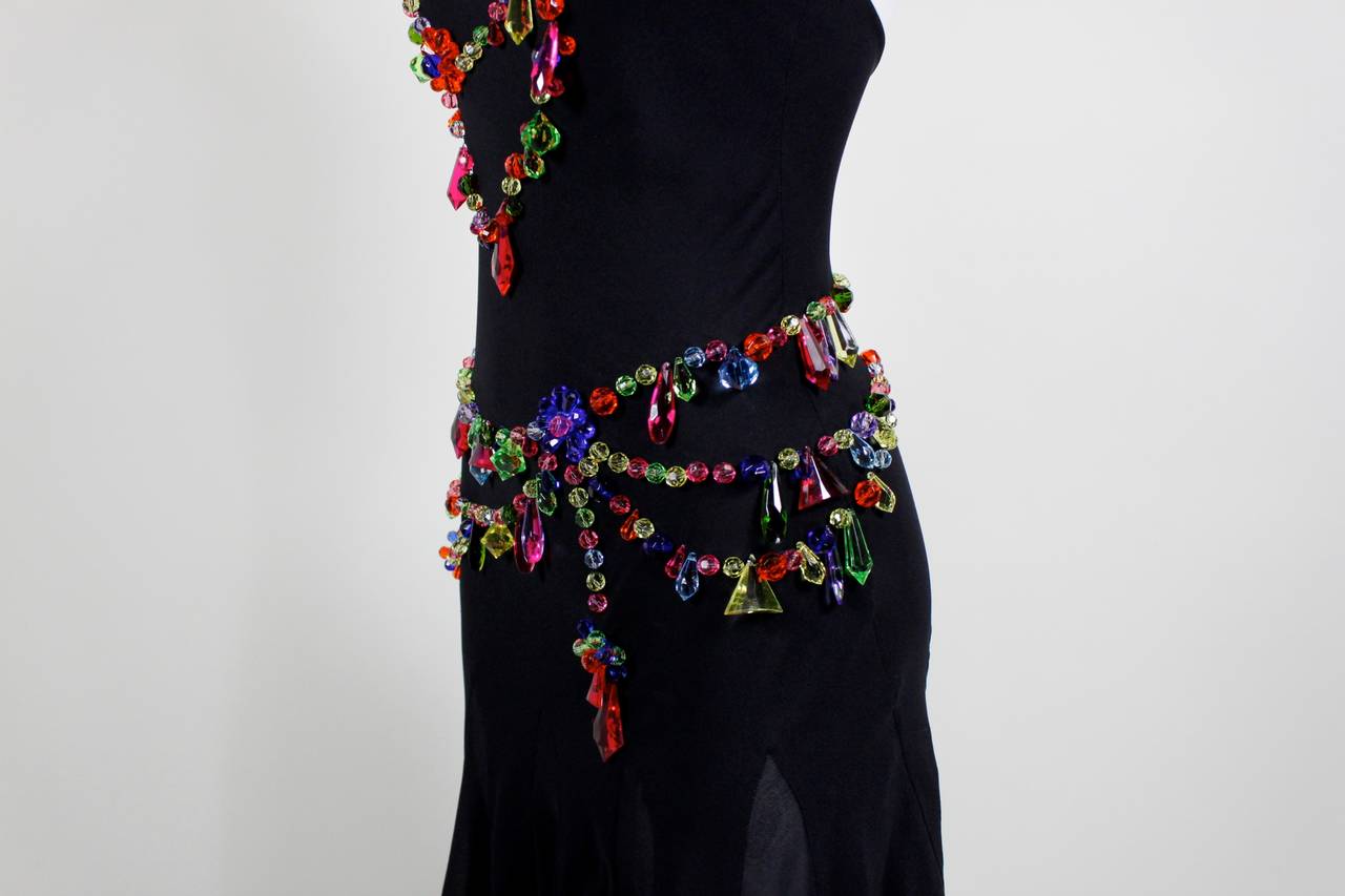Women's MOSCHINO Jersey Halter Dress with Rainbow Trompe L'Oeil Jewelry