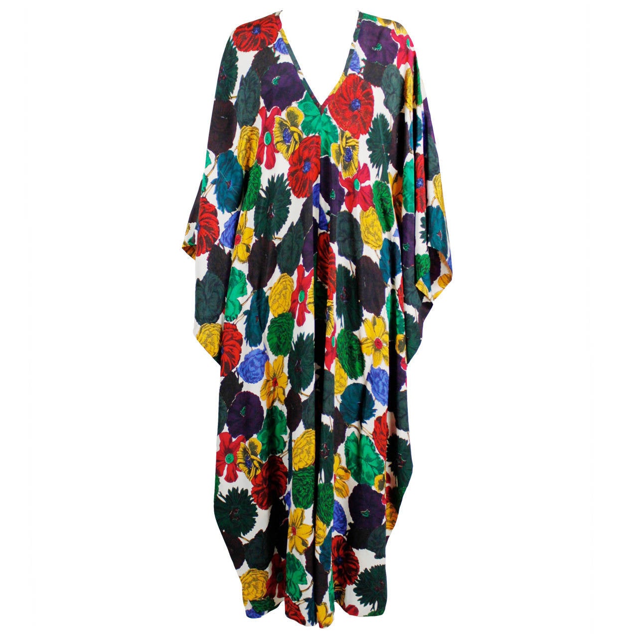 1960s Vibrant Multicolored Silk Caftan