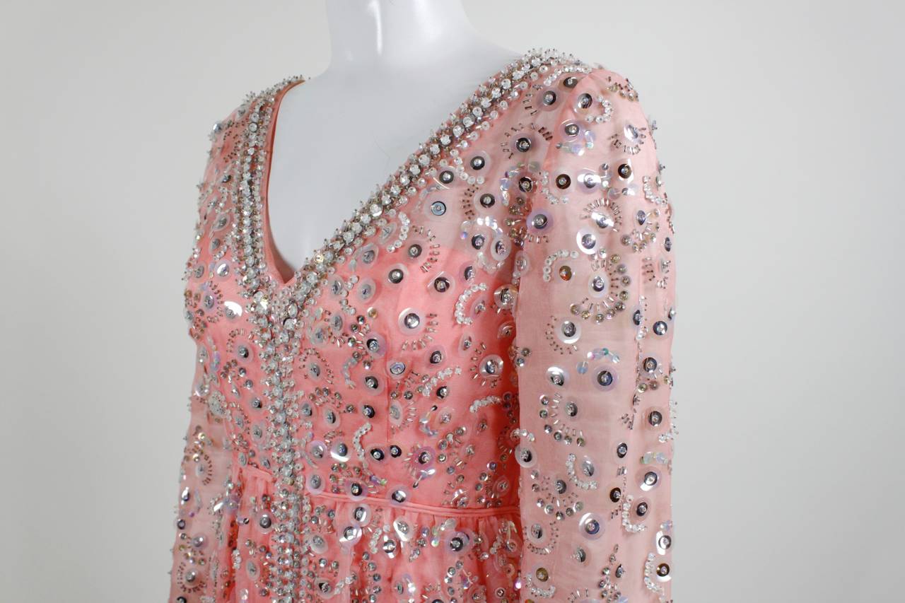 Women's 1960s Pink Iridescent Sequined Evening Gown For Sale