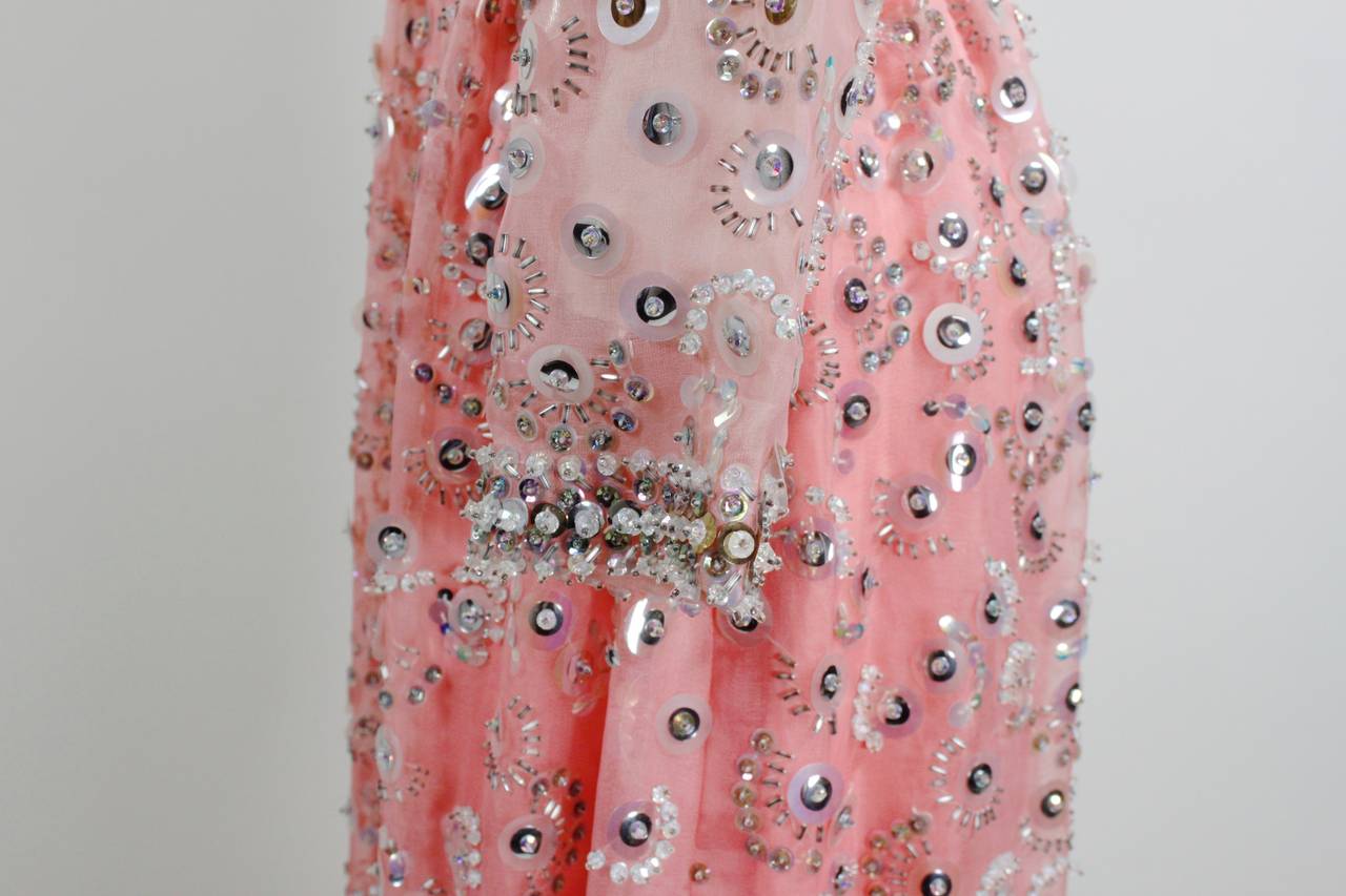 1960s Pink Iridescent Sequined Evening Gown For Sale 3