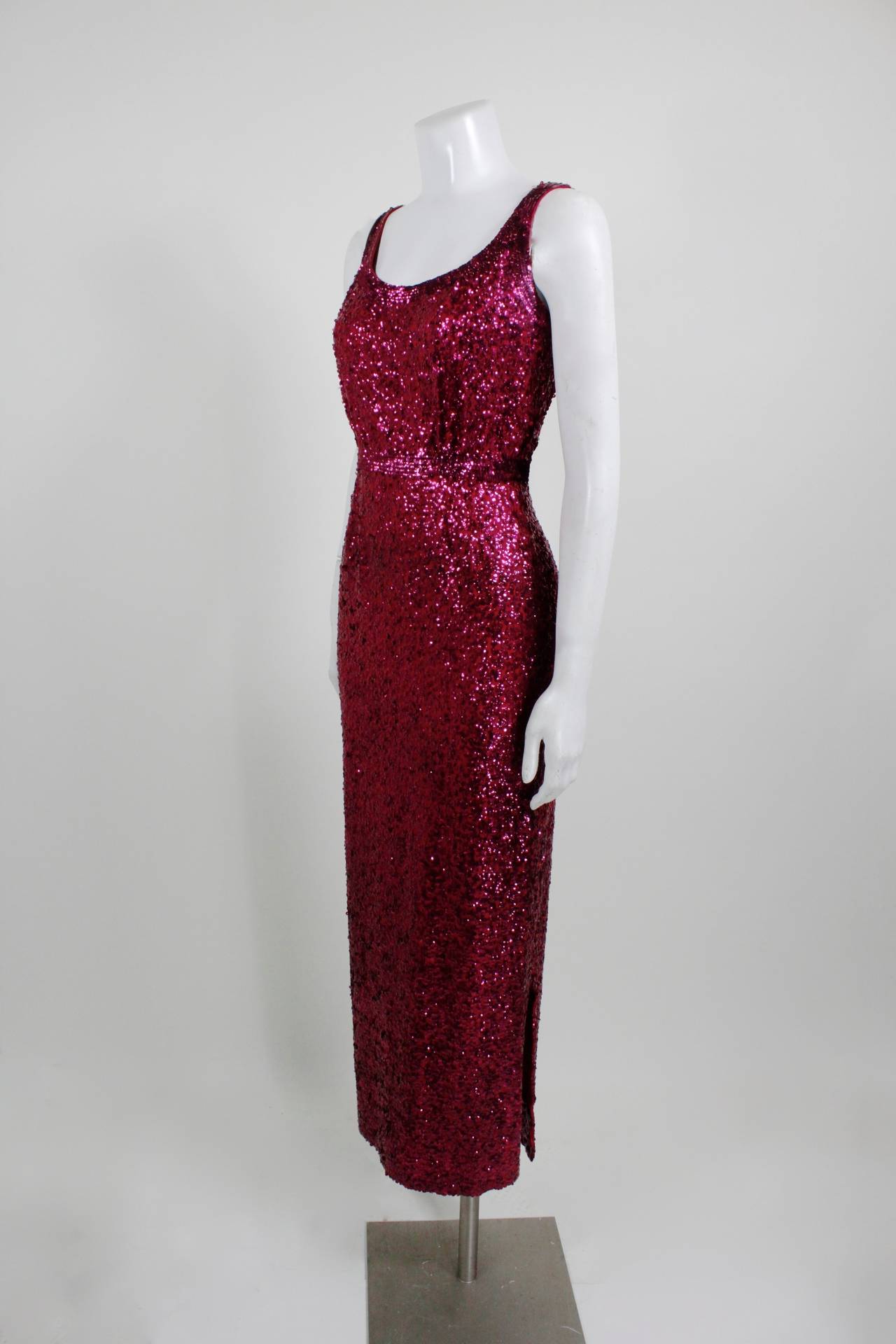 1960s Pink Sequined Evening Gown In Excellent Condition For Sale In Los Angeles, CA