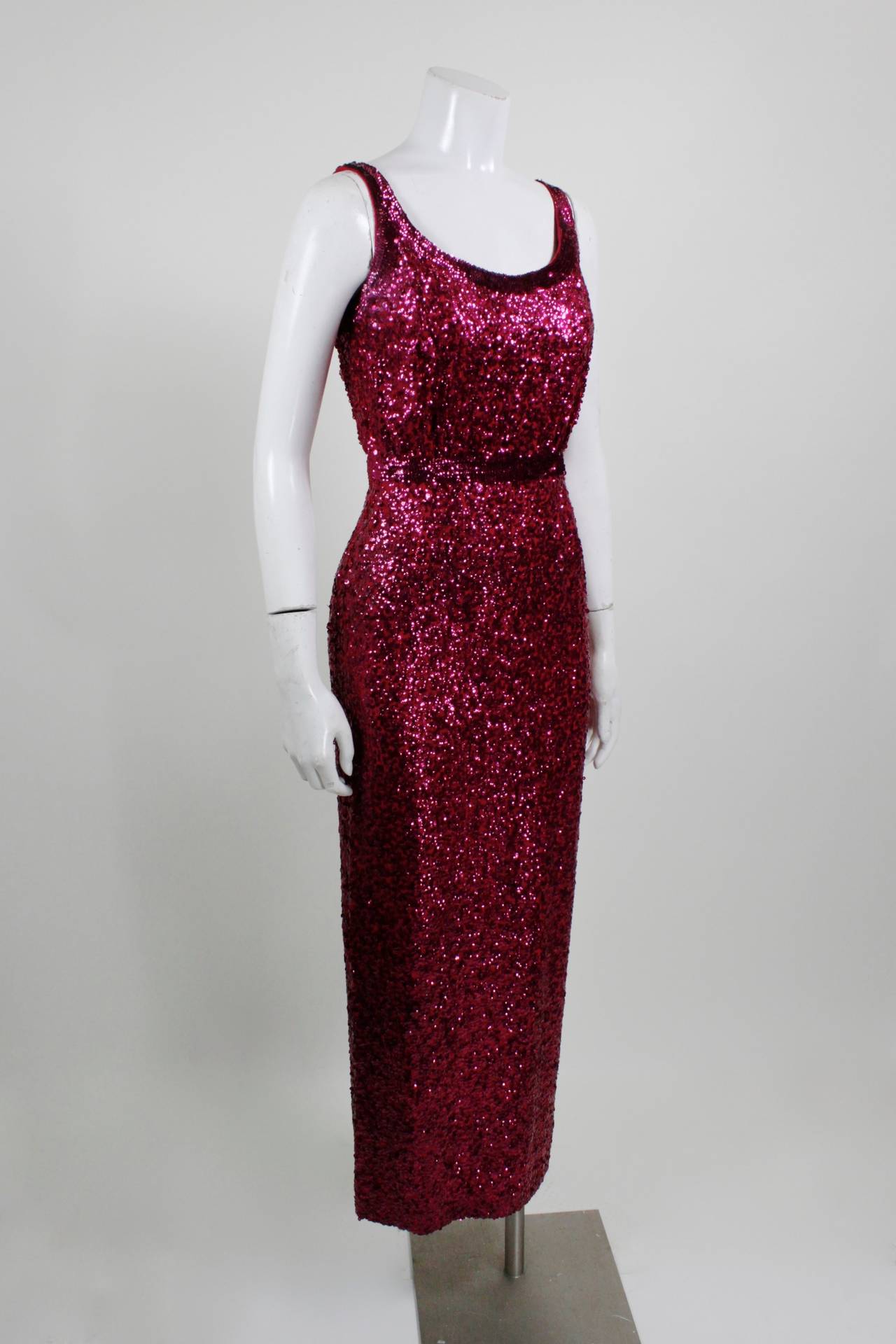 1960s Pink Sequined Evening Gown For Sale 1
