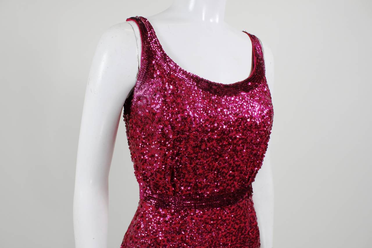 1960s Pink Sequined Evening Gown For Sale 2