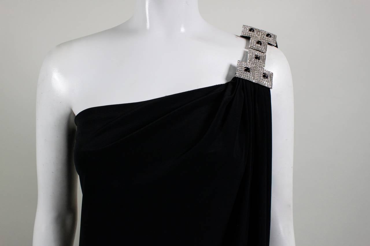 Adele Simpson Jersey Asymmetrical Evening Gown with Jeweled Shoulder In Excellent Condition In Los Angeles, CA