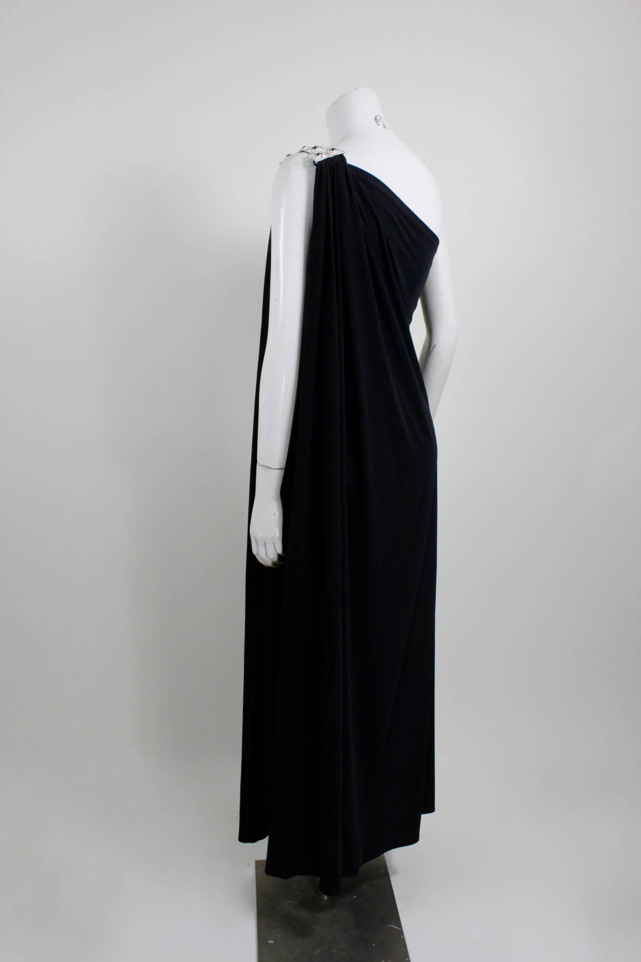 Adele Simpson Jersey Asymmetrical Evening Gown with Jeweled Shoulder 1