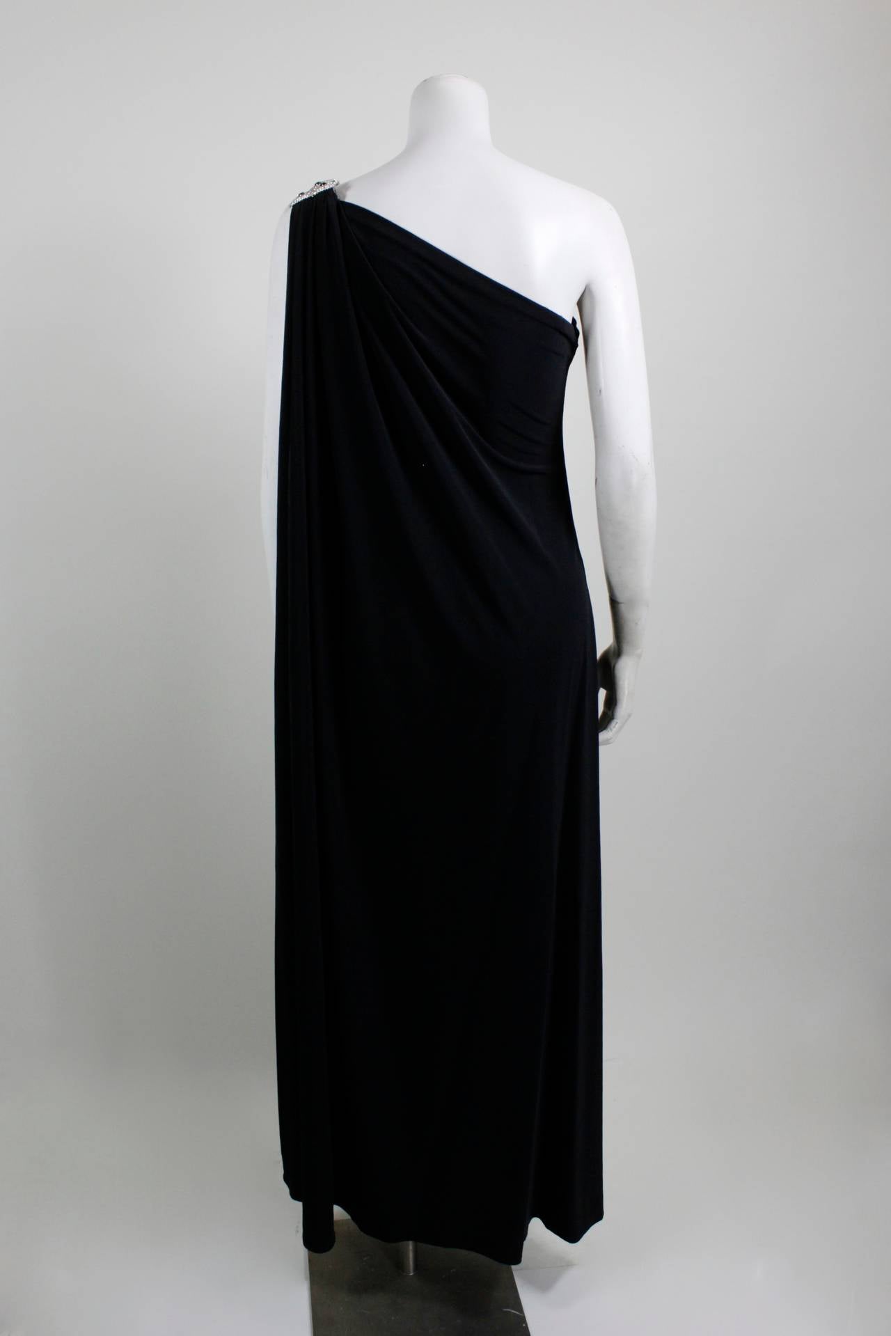 Adele Simpson Jersey Asymmetrical Evening Gown with Jeweled Shoulder 2