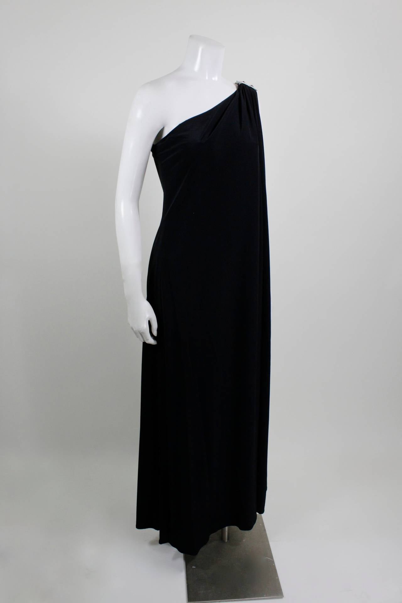 Adele Simpson Jersey Asymmetrical Evening Gown with Jeweled Shoulder 3