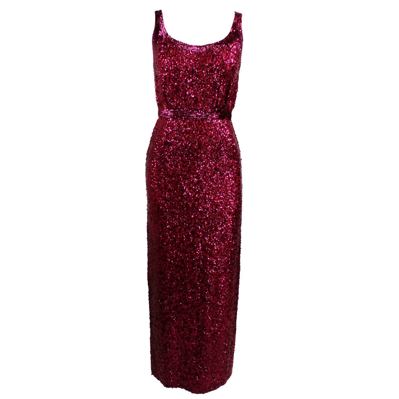 1960s Pink Sequined Evening Gown For Sale