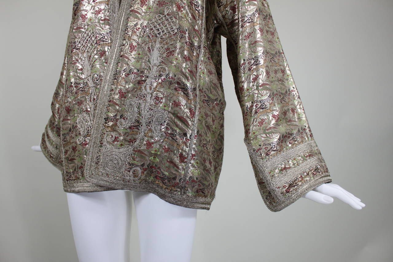 1930s Silver Lamé Jacket with Metallic Embroidered Colorful Animal Motif 1