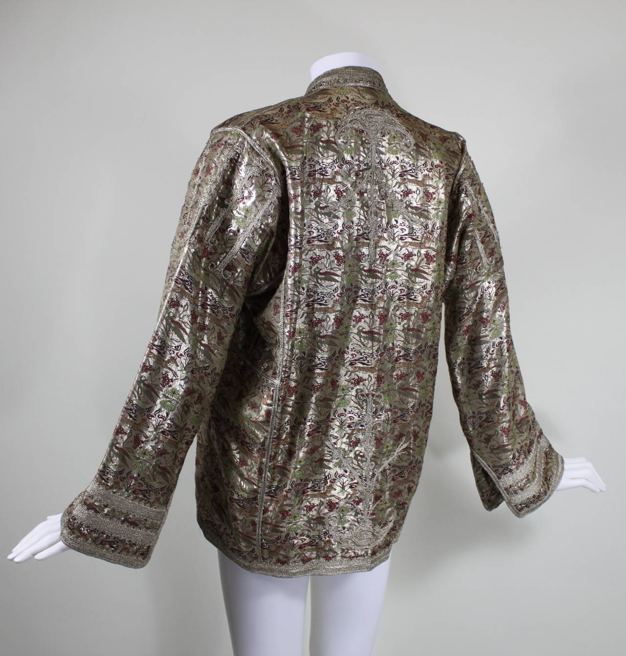 Women's 1930s Silver Lamé Jacket with Metallic Embroidered Colorful Animal Motif