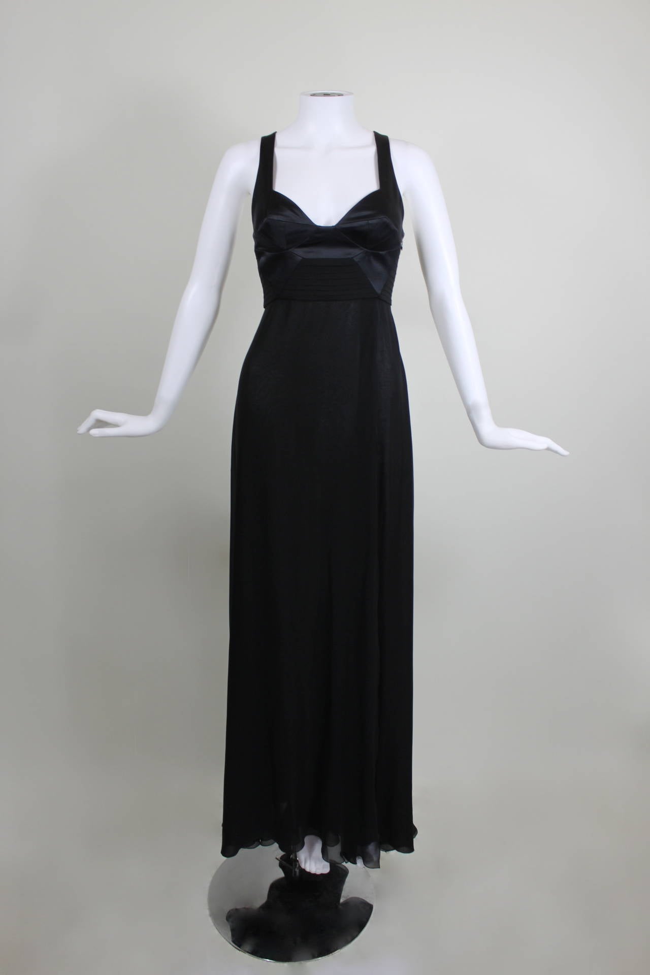 Women's Versace Black Satin and Chiffon Evening Gown