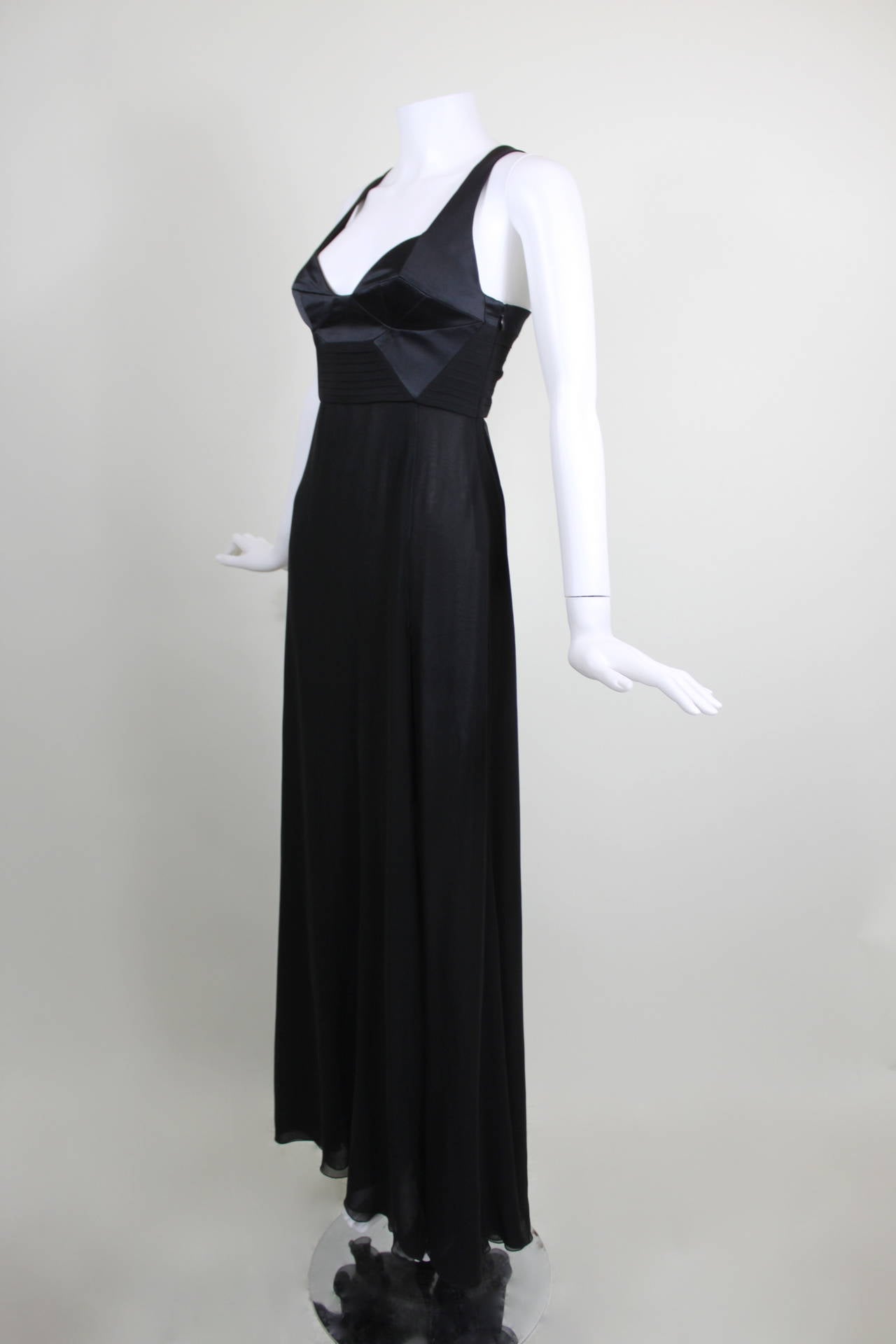 Versace Black Satin and Chiffon Evening Gown 1
