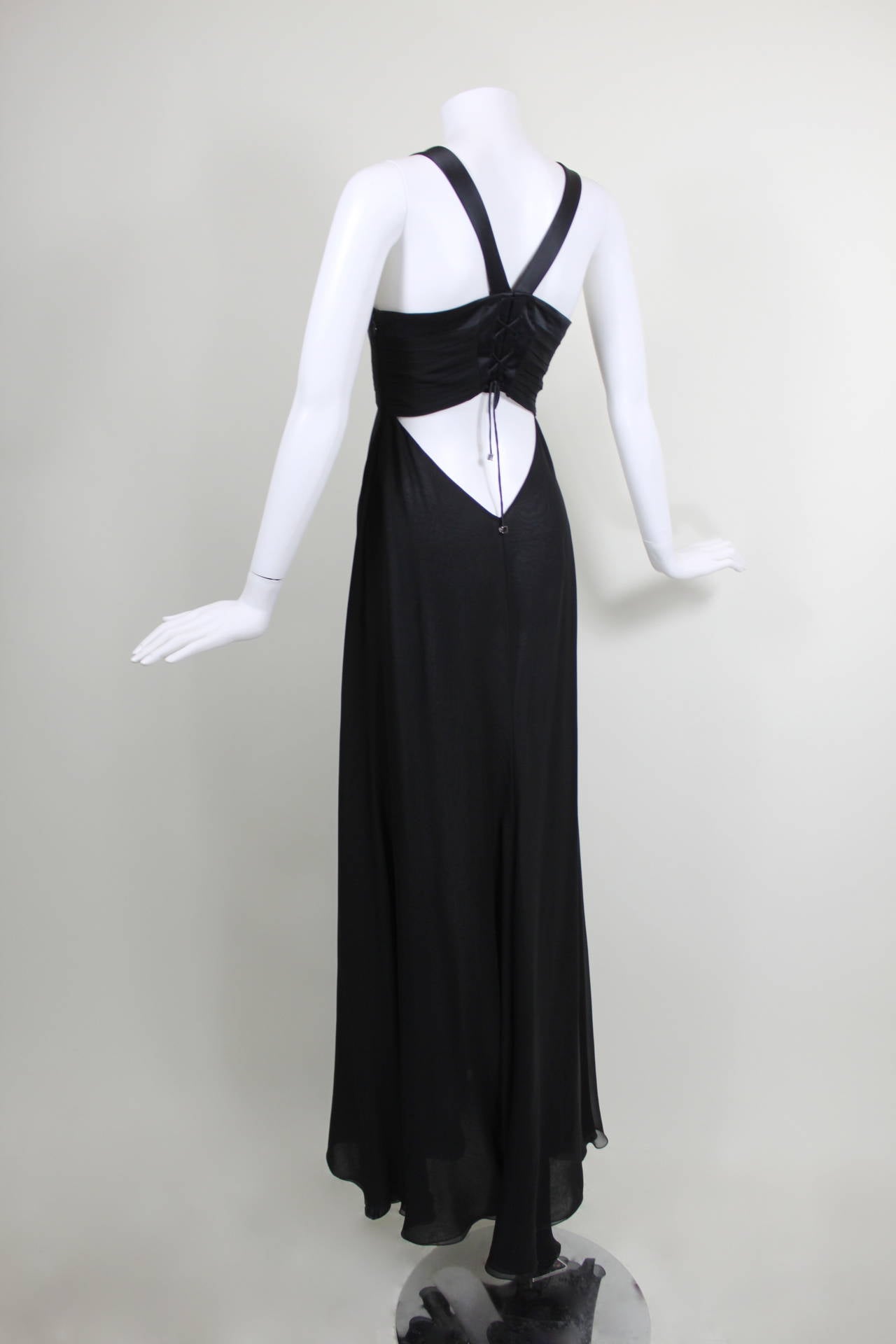 Versace Black Satin and Chiffon Evening Gown 4
