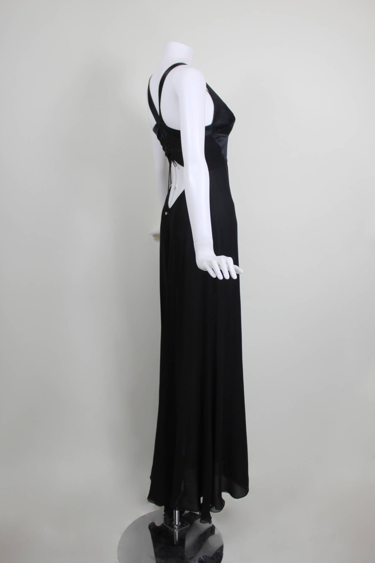 Versace Black Satin and Chiffon Evening Gown 5