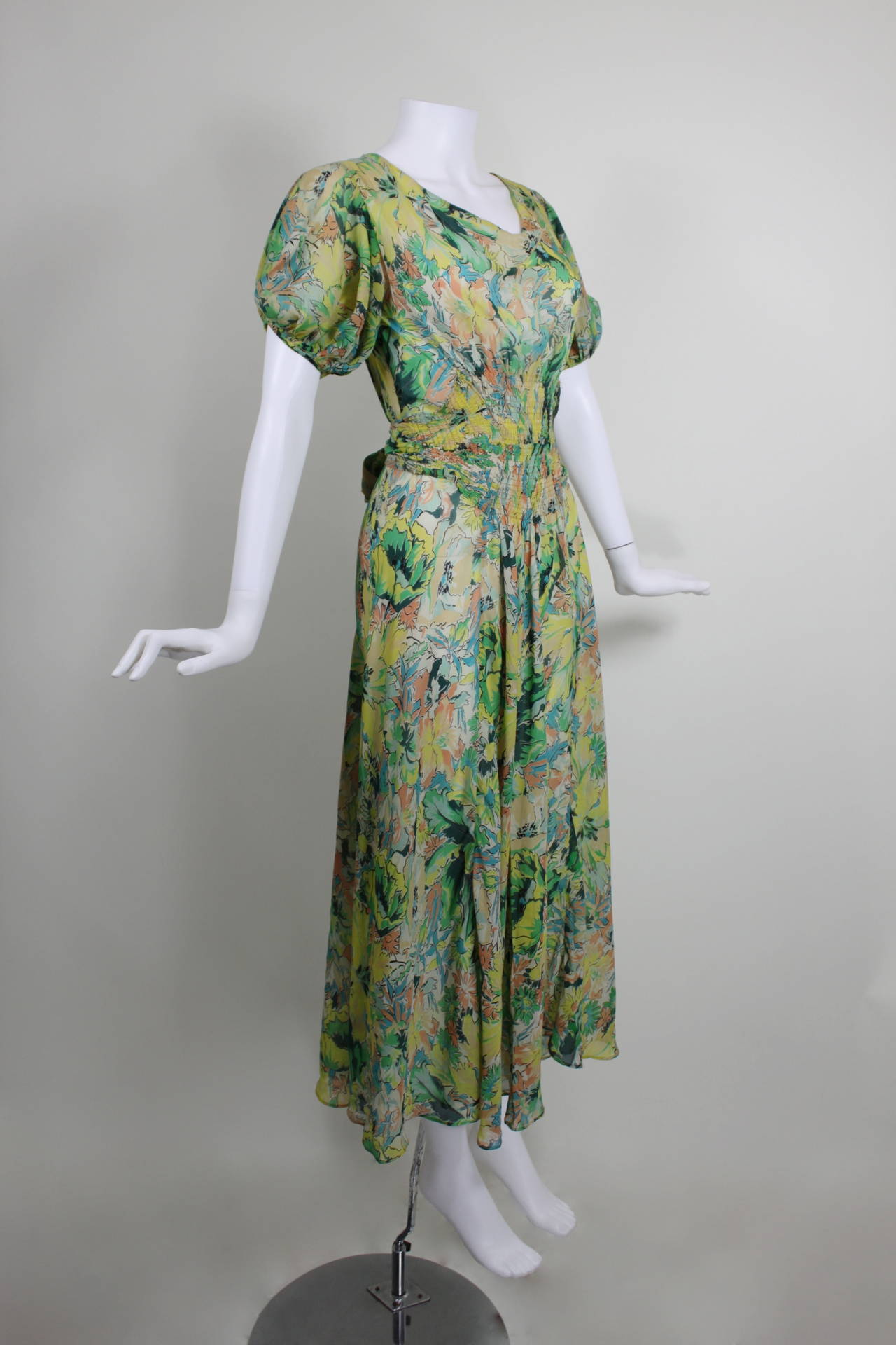 1930s Multicolor Floral Chiffon Garden Dress 1