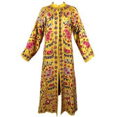 Vibrant Hand Embroidered Multicolor on Marigold Silk Robe