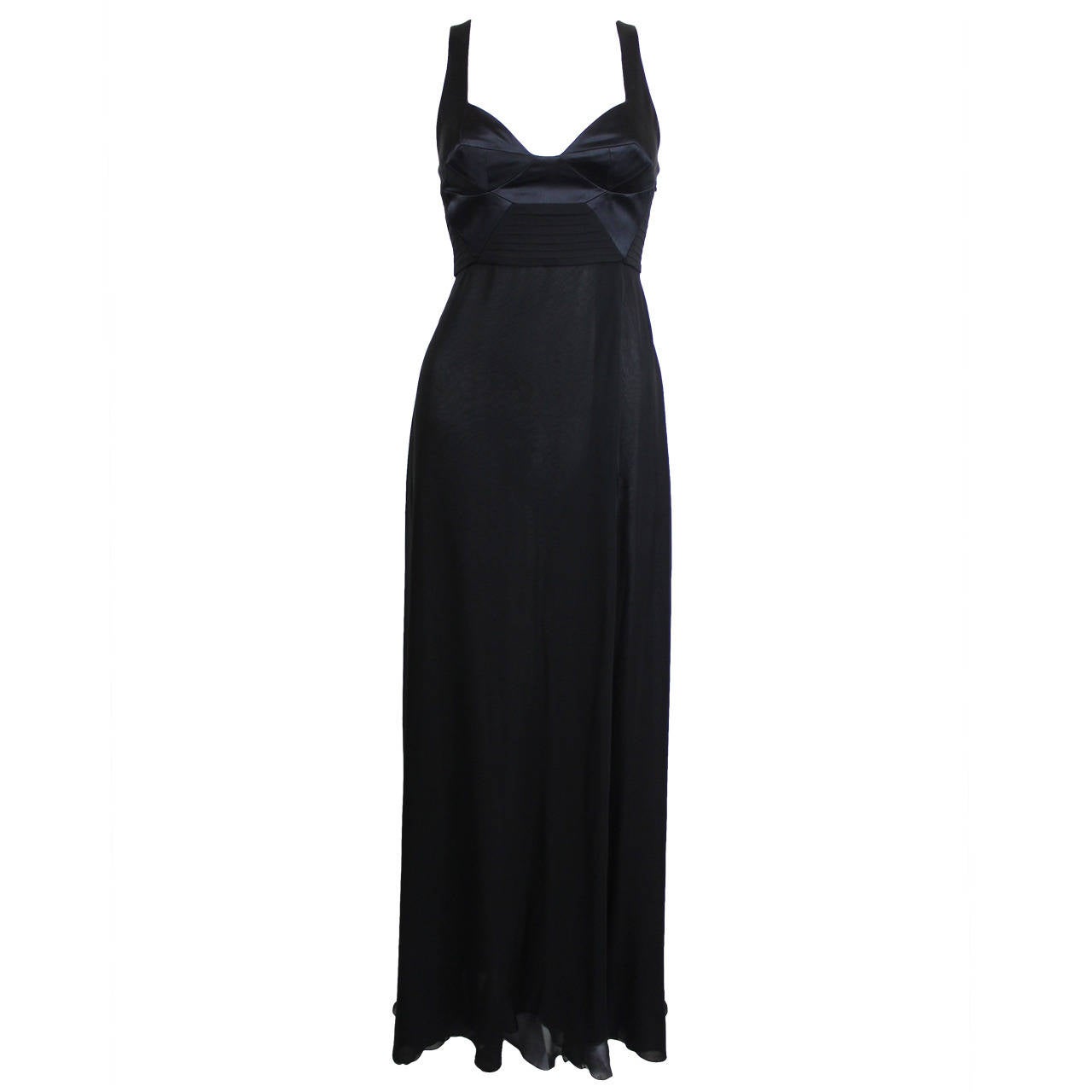Versace Black Satin and Chiffon Evening Gown