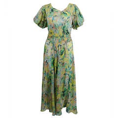 Vintage 1930s Multicolor Floral Chiffon Garden Dress