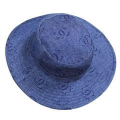 CHANEL Denim Logo Wide Brim Hat