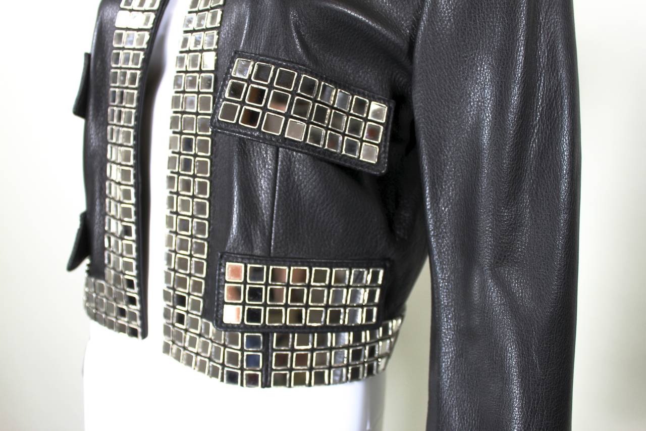 MOSCHINO Leather Moto Jacket with Disco Mirror Appliqués 2