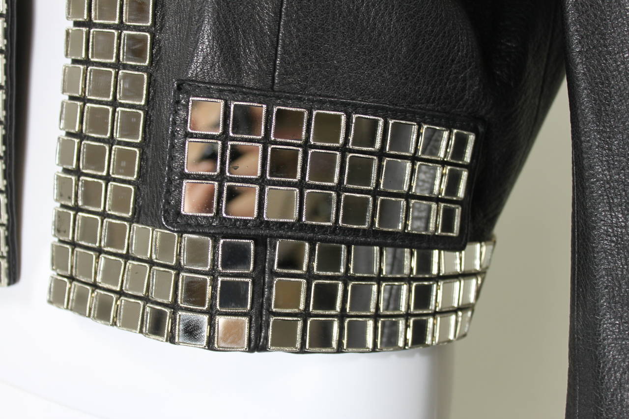 MOSCHINO Leather Moto Jacket with Disco Mirror Appliqués 5