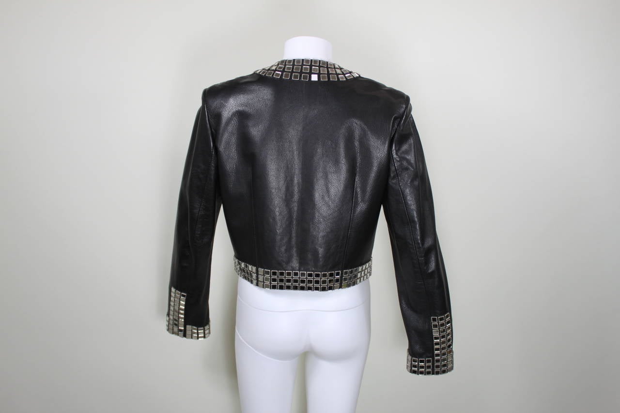 MOSCHINO Leather Moto Jacket with Disco Mirror Appliqués 1