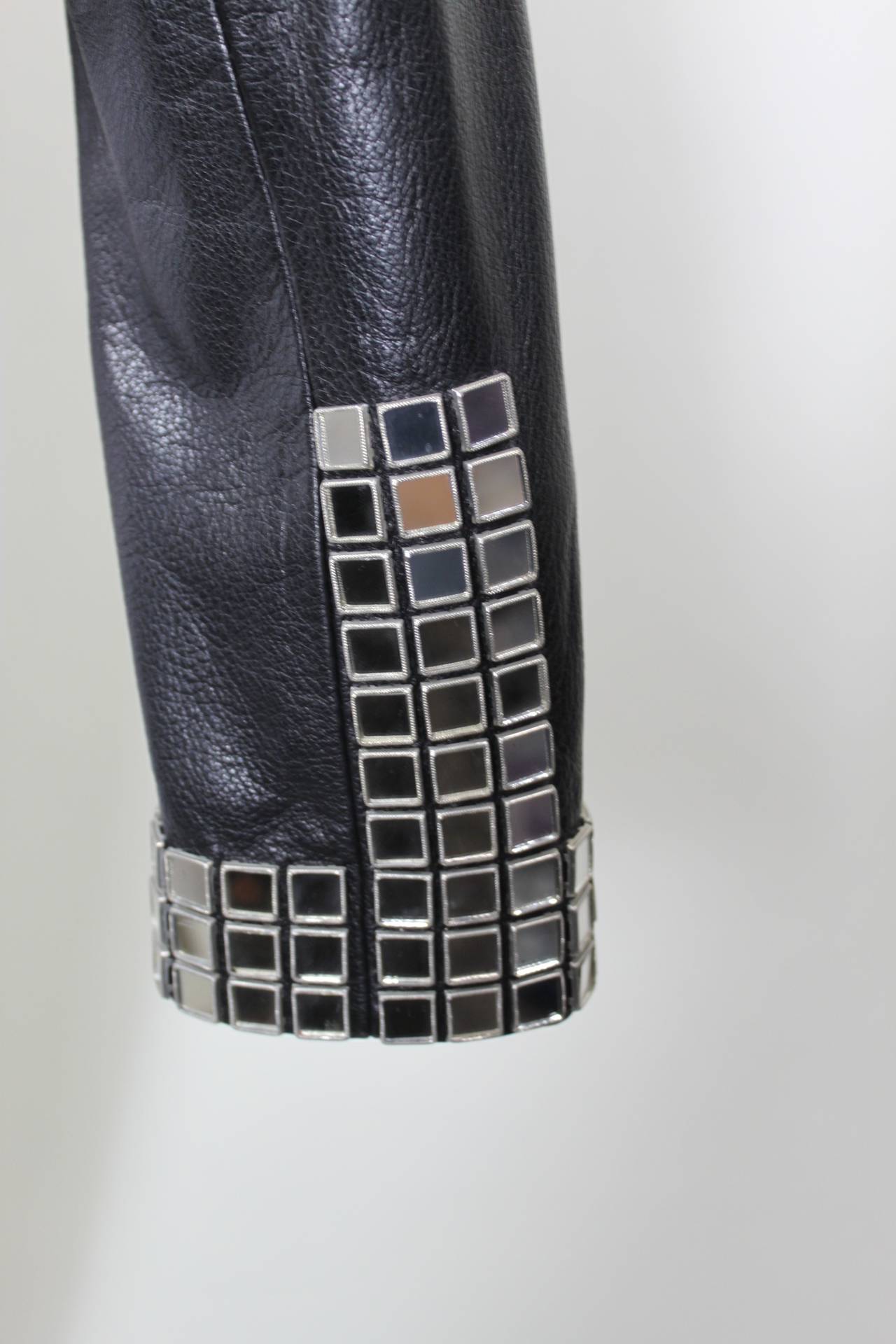 MOSCHINO Leather Moto Jacket with Disco Mirror Appliqués 3