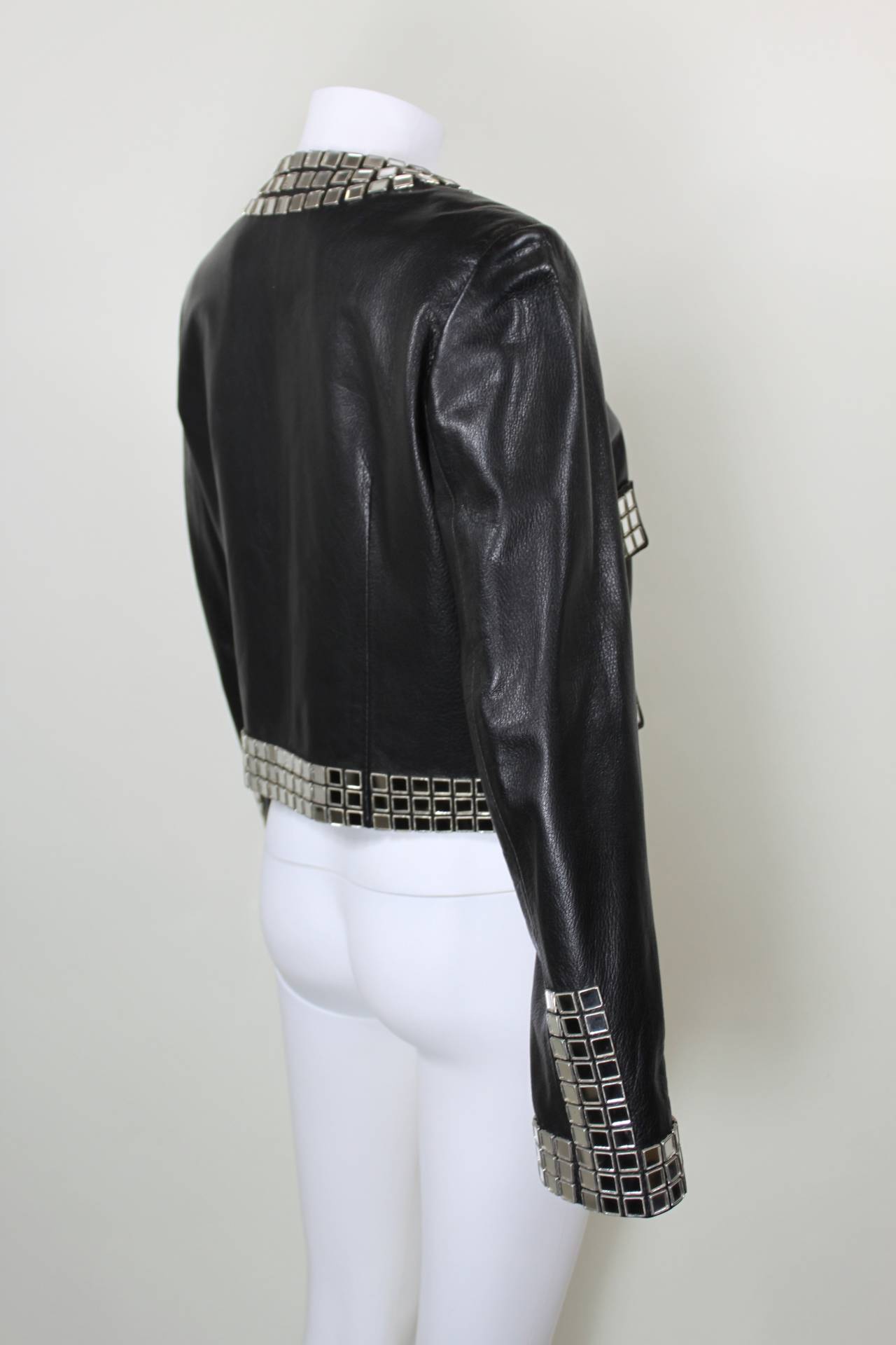 MOSCHINO Leather Moto Jacket with Disco Mirror Appliqués 4