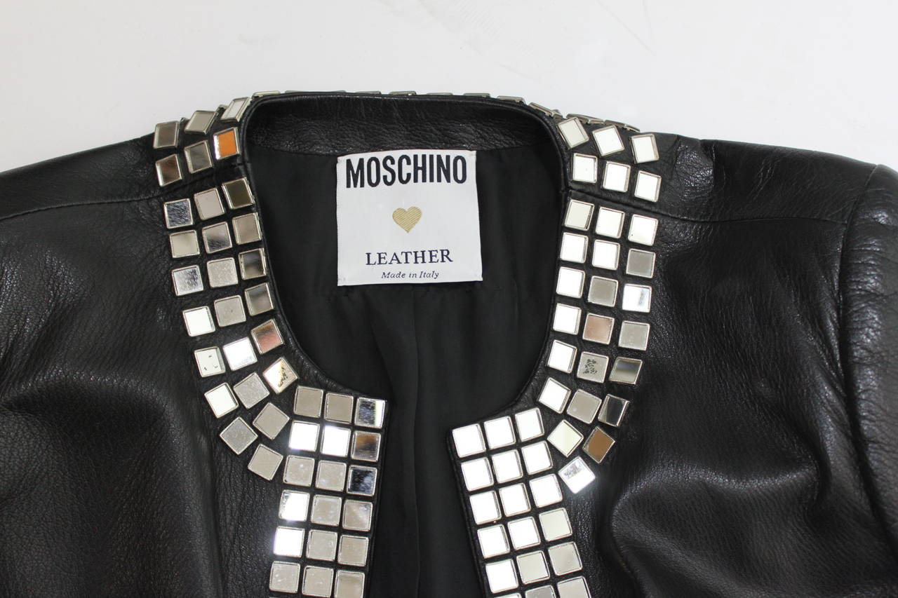 MOSCHINO Leather Moto Jacket with Disco Mirror Appliqués 6